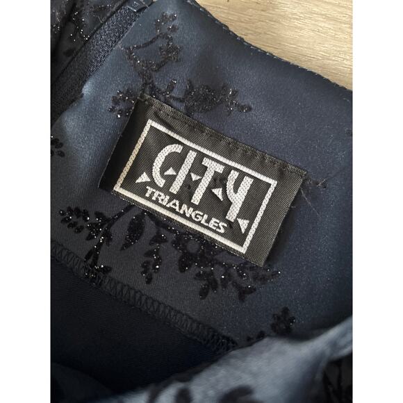 Vintage City Triangle Whimsigoth Satin Glitter Floral Mini Dress Goth Glam Party - Picture 13 of 15